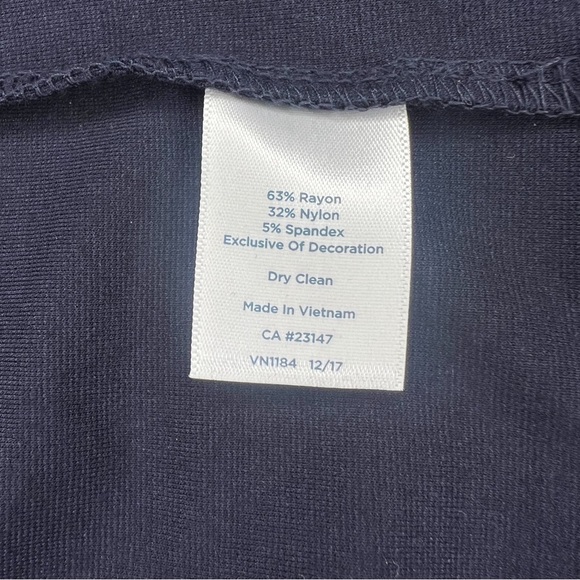 Talbots RSVP Embroidered Flounce Sheath Dress Navy Ponte Sleeveless size 12 NEW - Picture 8 of 10